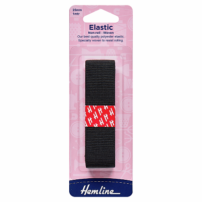 H631.25 Woven Non-Roll Elastic: 1m x 25mm: Black 